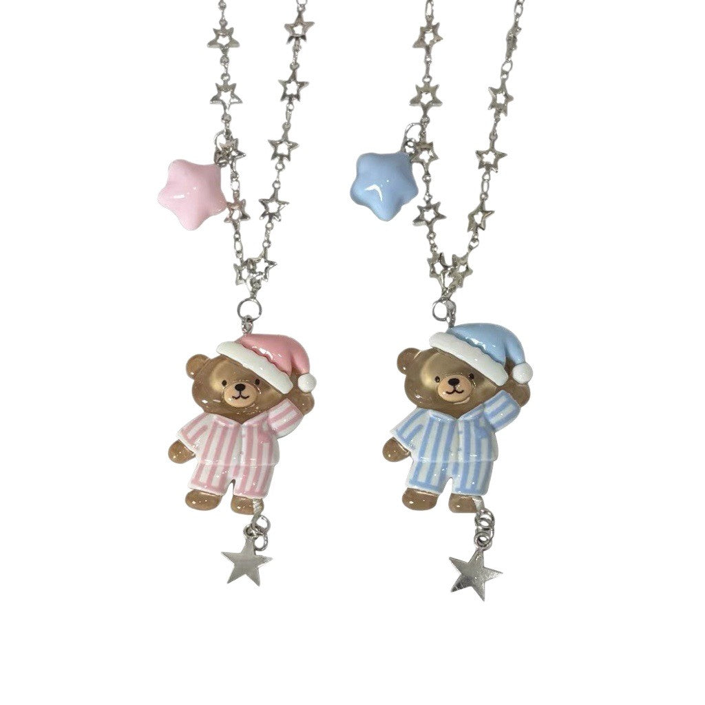 Cute Pajama Bear Star Necklace