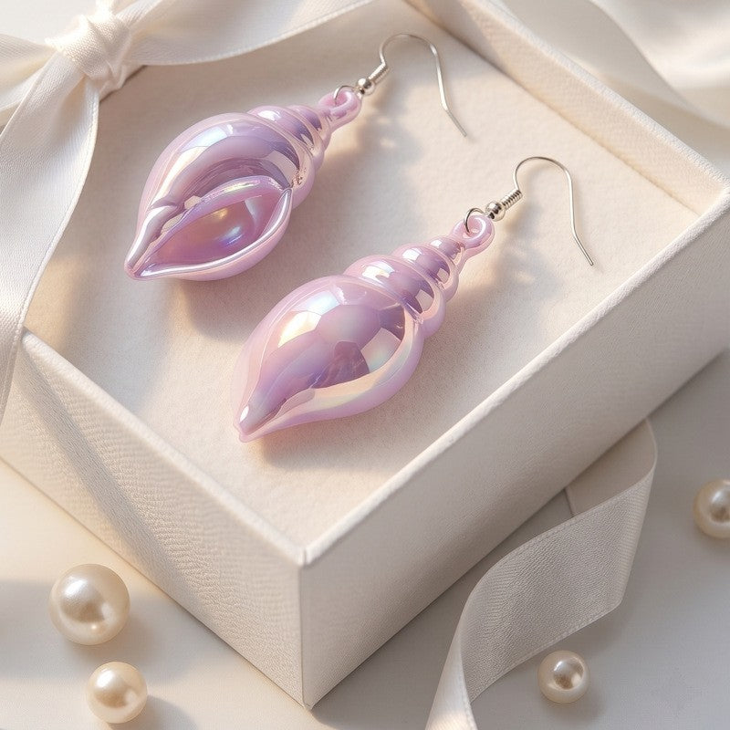 Romantic Iridescent Conch Shell Drop Earrings