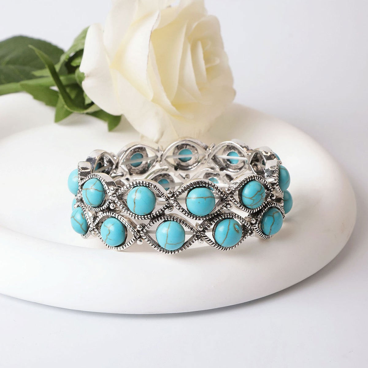 Vintage Boho Blue Stone Cuff Bracelet
