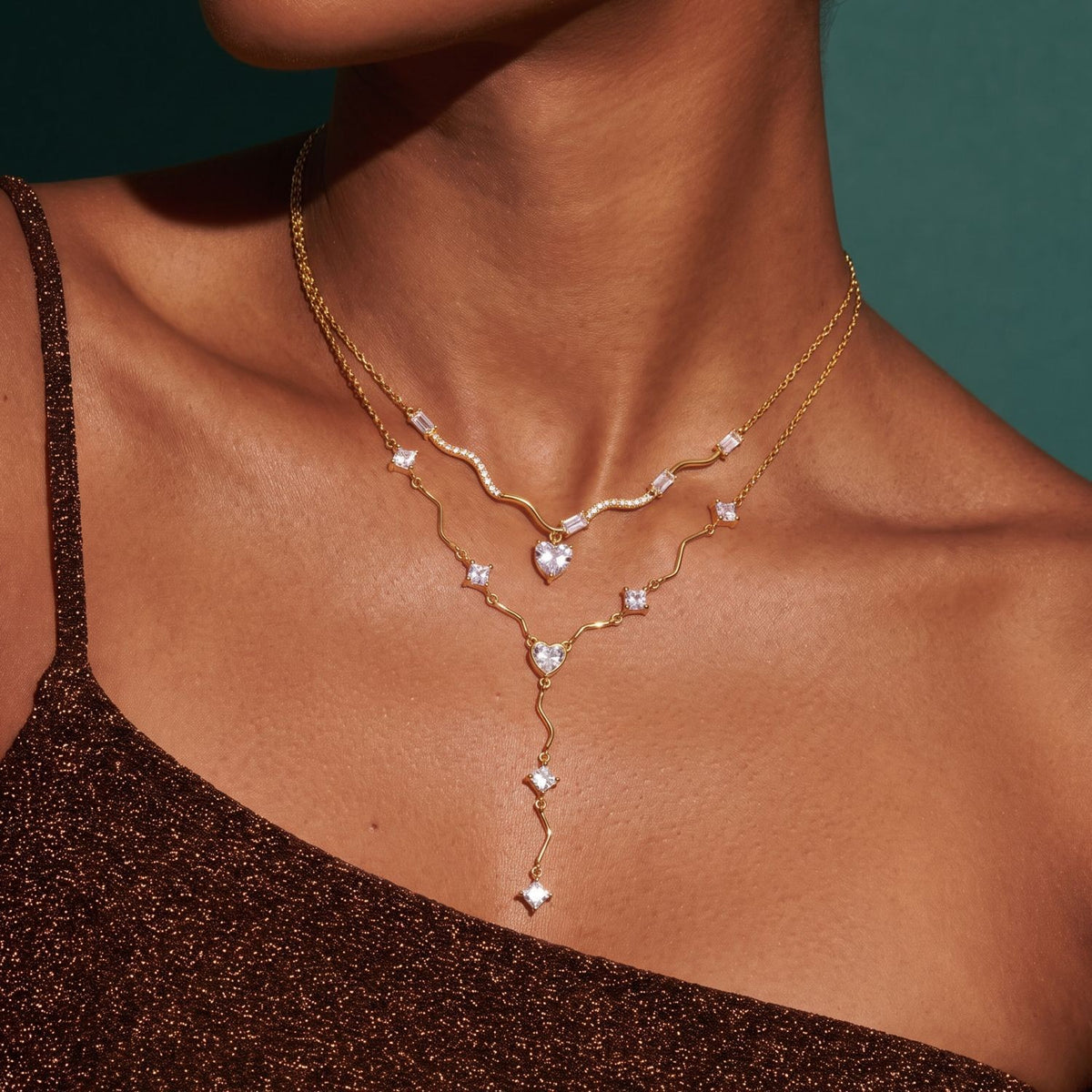 Classy Wavy Zircon Y-Necklace Set