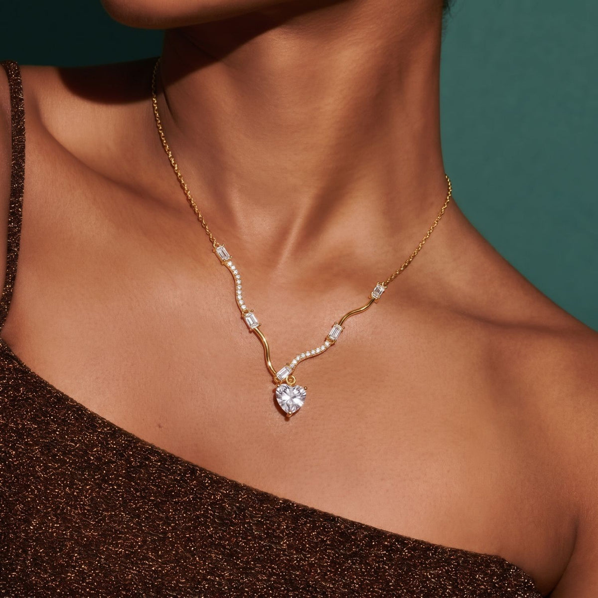 Classy Wavy Zircon Y-Necklace Set