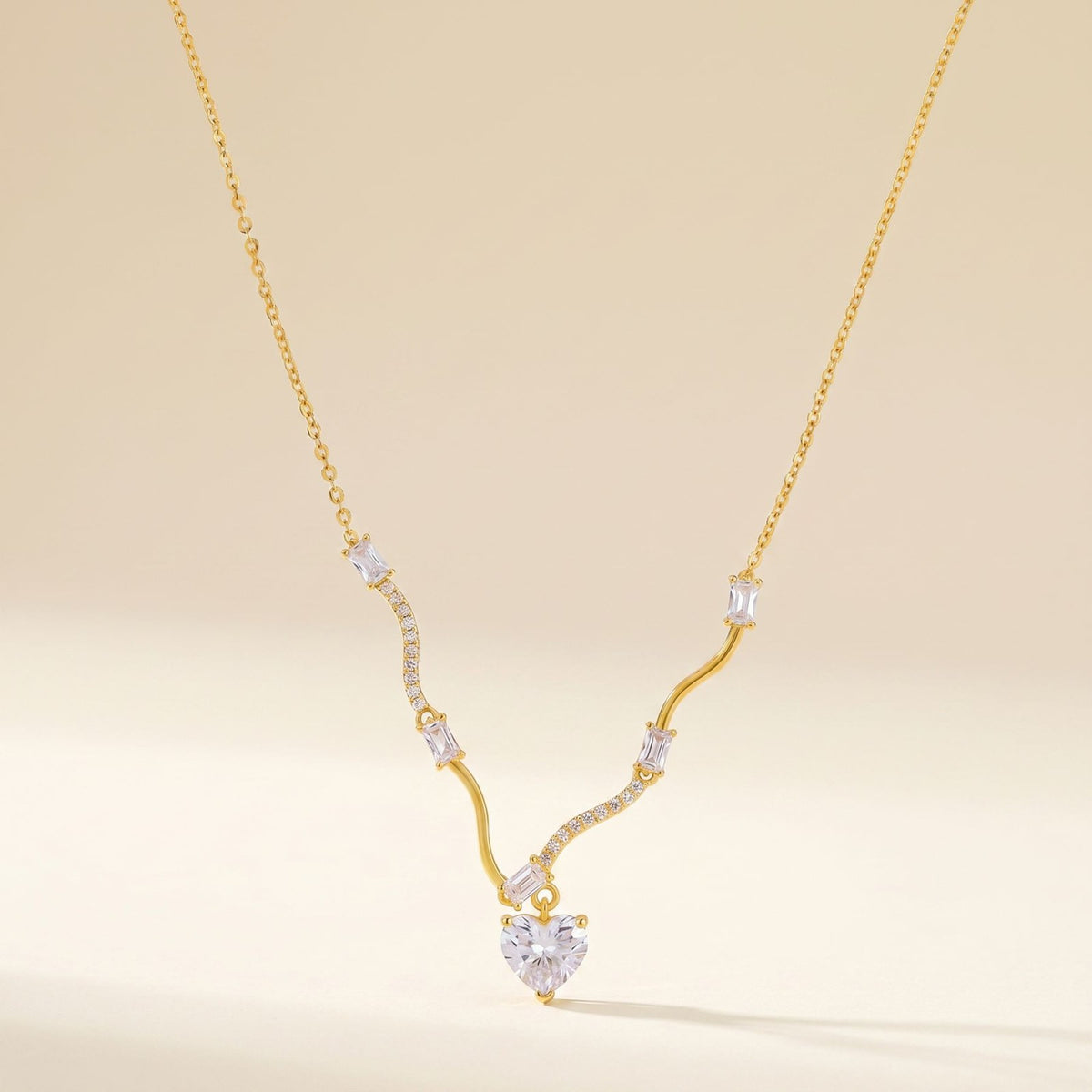 Classy Wavy Zircon Y-Necklace Set