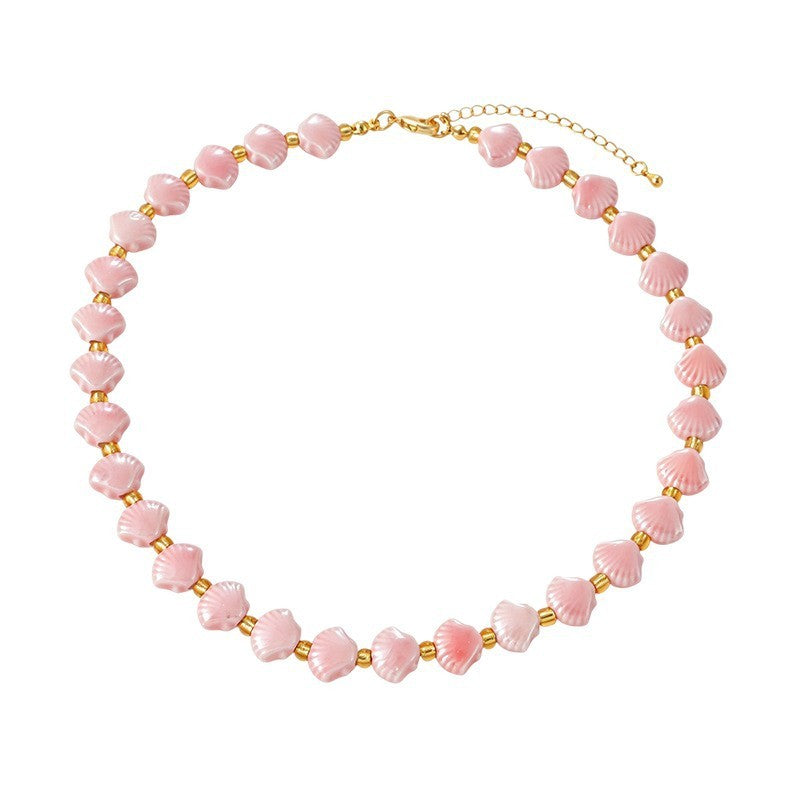 Dainty Pink Bead Starfish Necklace
