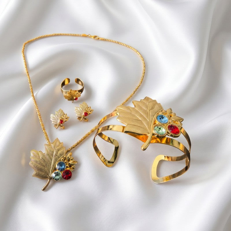 Classy Multicolor Maple Leaf Necklace, Bracelet & Earring Set