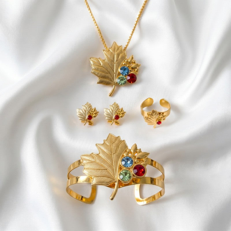Classy Multicolor Maple Leaf Necklace, Bracelet & Earring Set