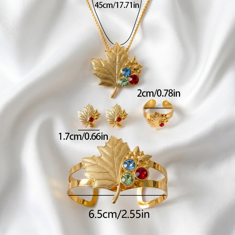 Classy Multicolor Maple Leaf Necklace, Bracelet & Earring Set