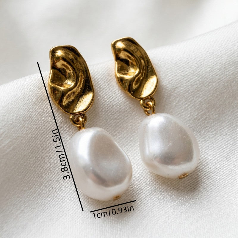 Classy Sculptural Gold Faux Pearl Drop Earrings
