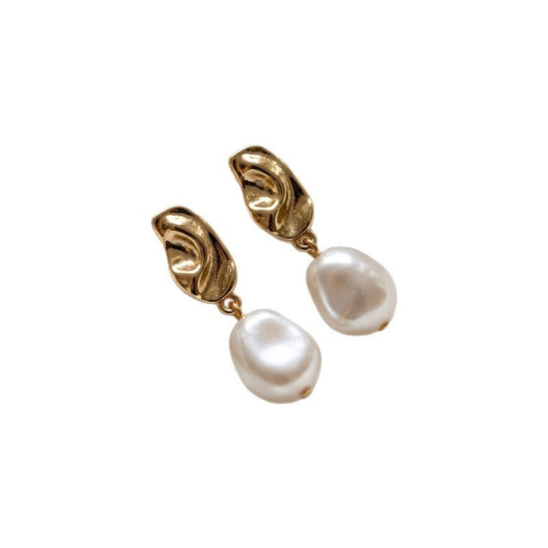 Classy Sculptural Gold Faux Pearl Drop Earrings