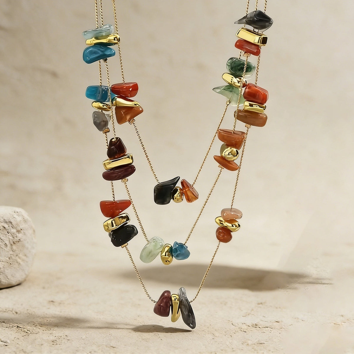 Boho Multi-Color Irregular Stone Layered Necklace
