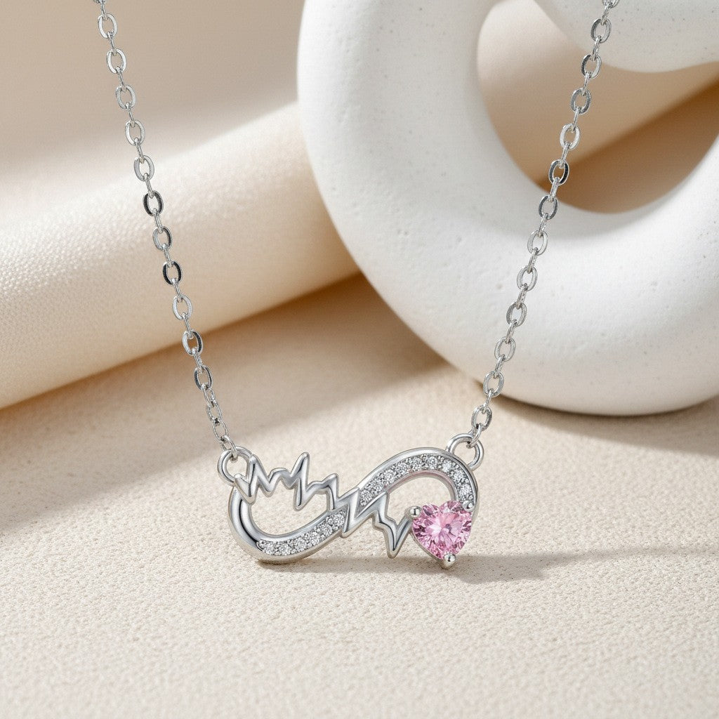 Dainty Infinity Heartbeat Birthstone Necklace