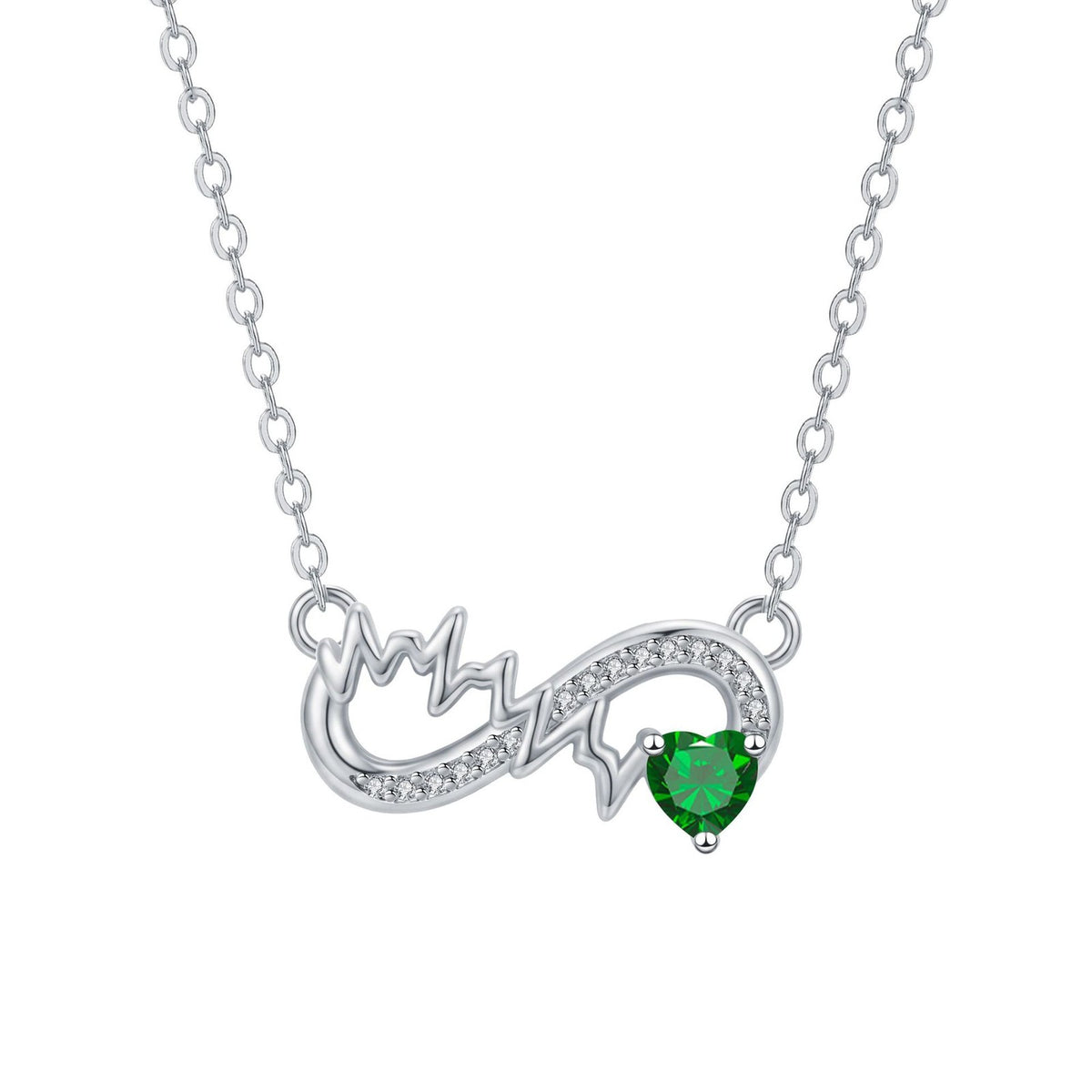 Dainty Infinity Heartbeat Birthstone Necklace