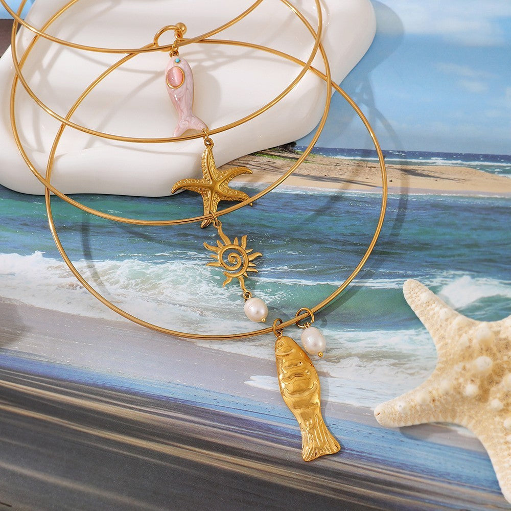 Boho Ocean Charm Wire Choker Necklace