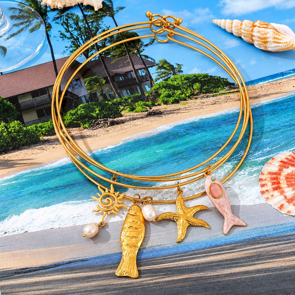 Boho Ocean Charm Wire Choker Necklace
