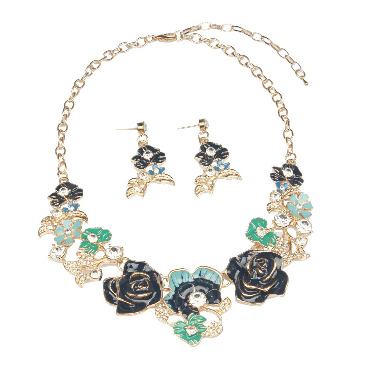 Classy Enamel Floral Necklace & Earring Set