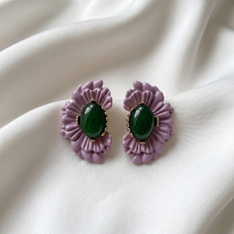 Romantic Lilac Floral Oval Stud Earrings