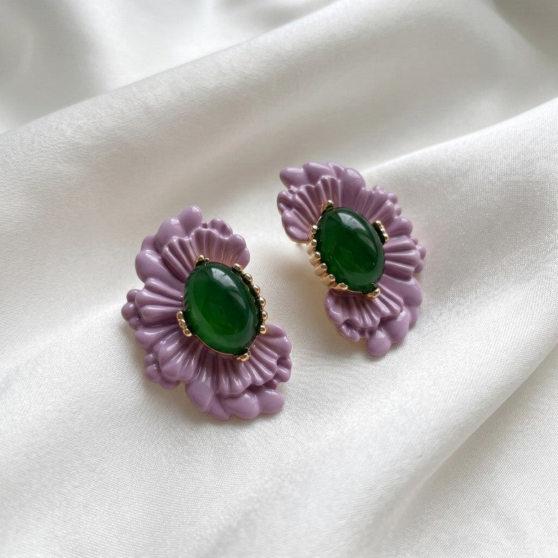 Romantic Lilac Floral Oval Stud Earrings
