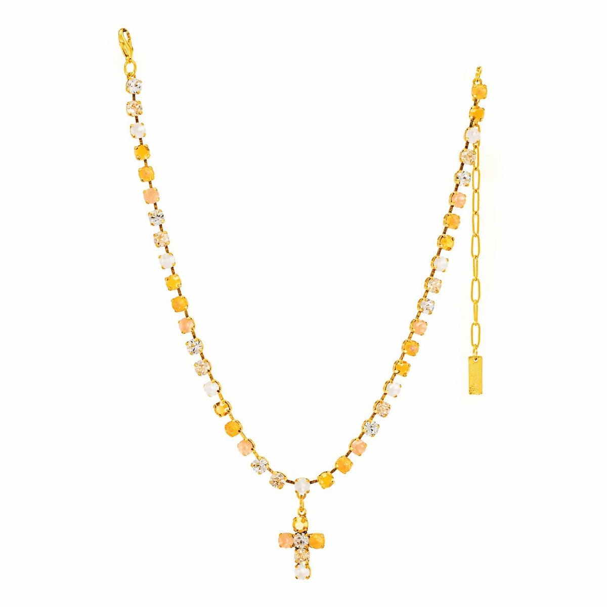 Dainty Multicolor Gem Cross Necklace