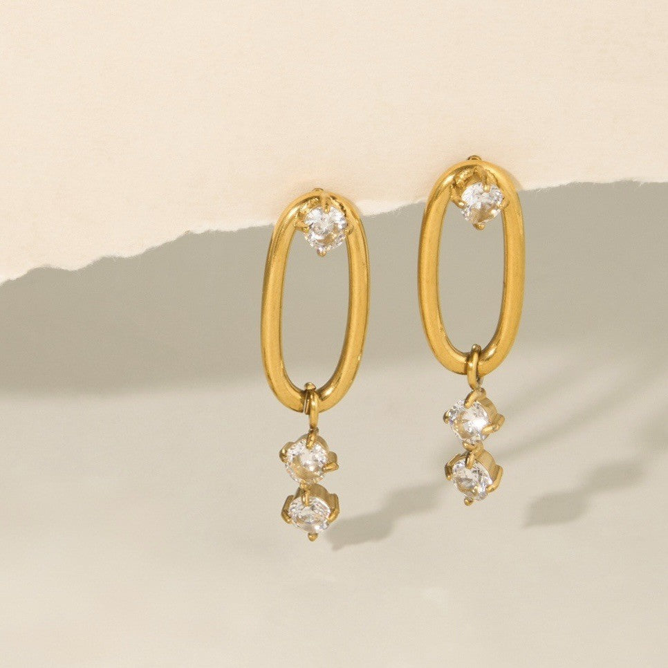 18k Dainty Geometric Zirconia Drop Earrings