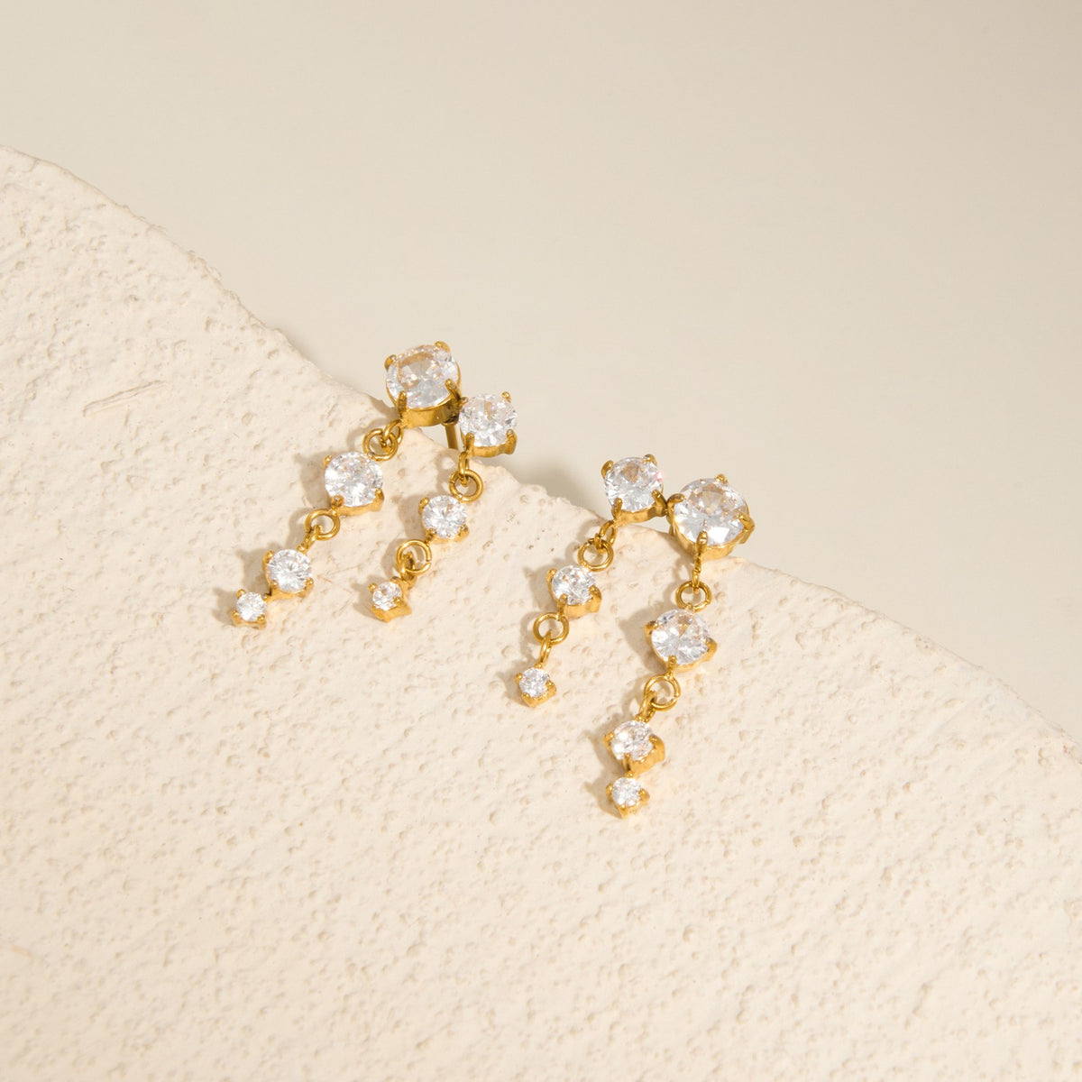 18k Dainty Crystal Link Drop Earrings
