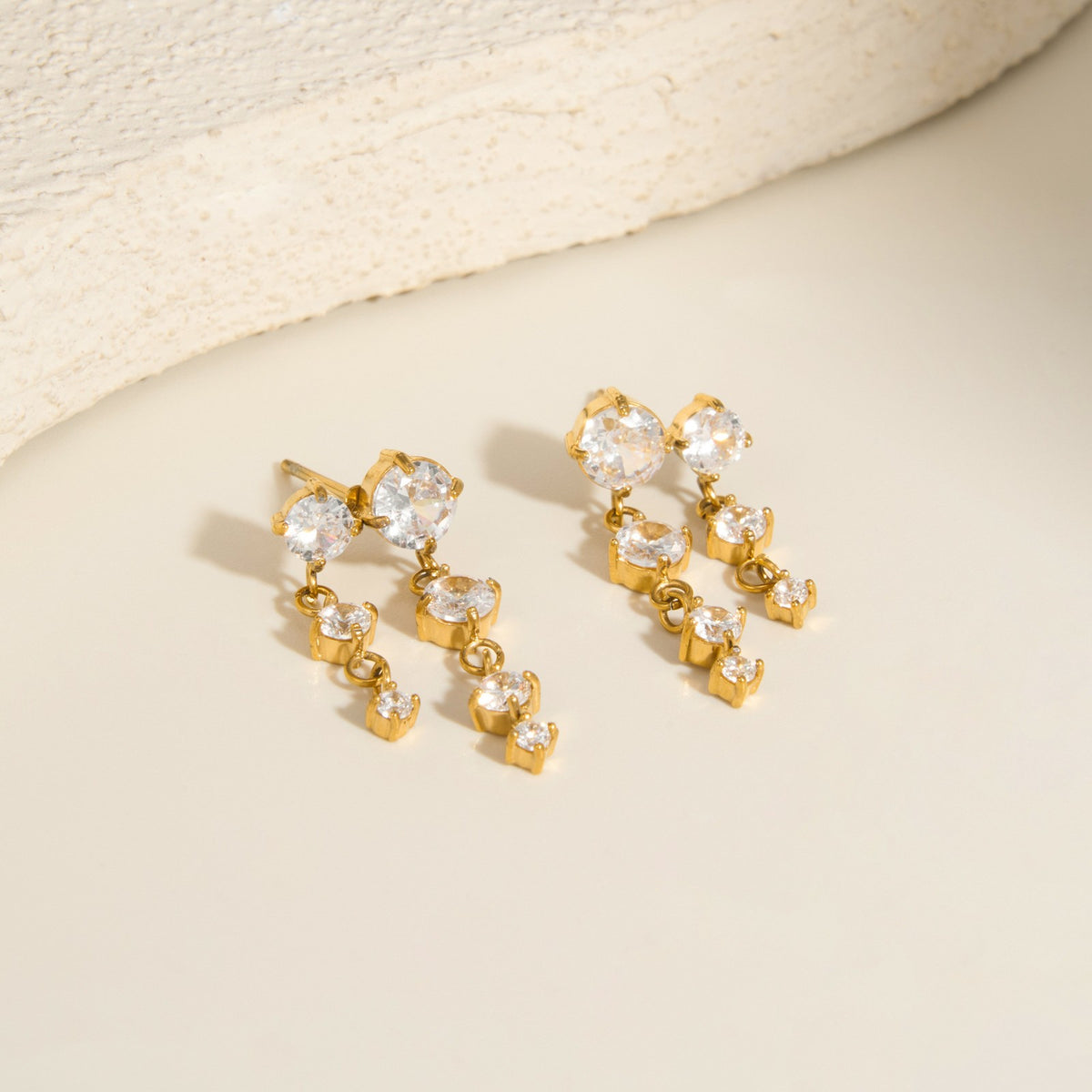 18k Dainty Crystal Link Drop Earrings