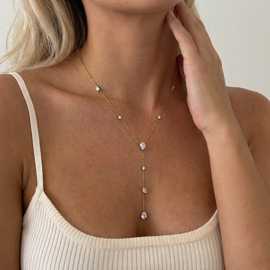 Classy Sunburst & Zirconia Layered Y-Necklace