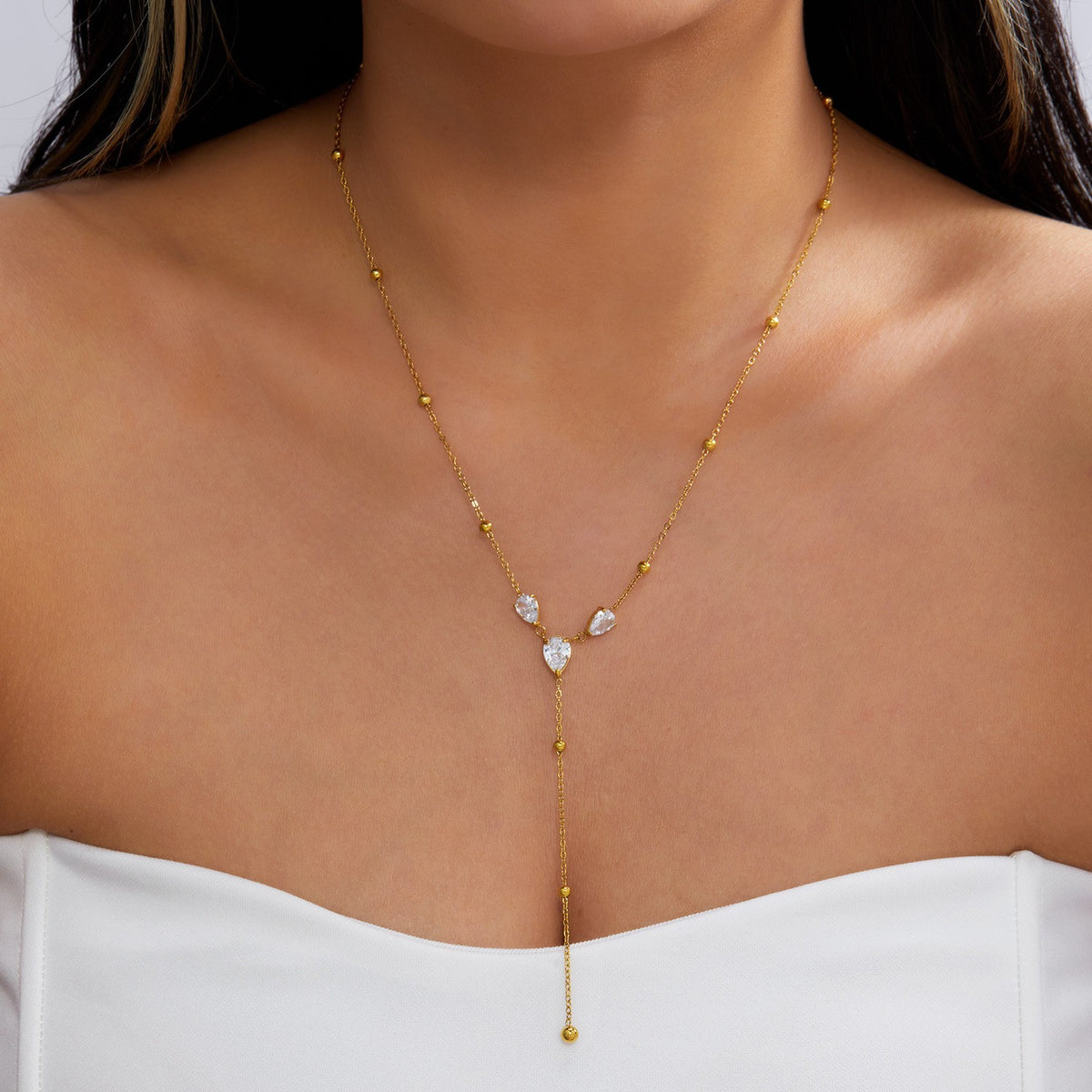 Classy Sunburst & Zirconia Layered Y-Necklace