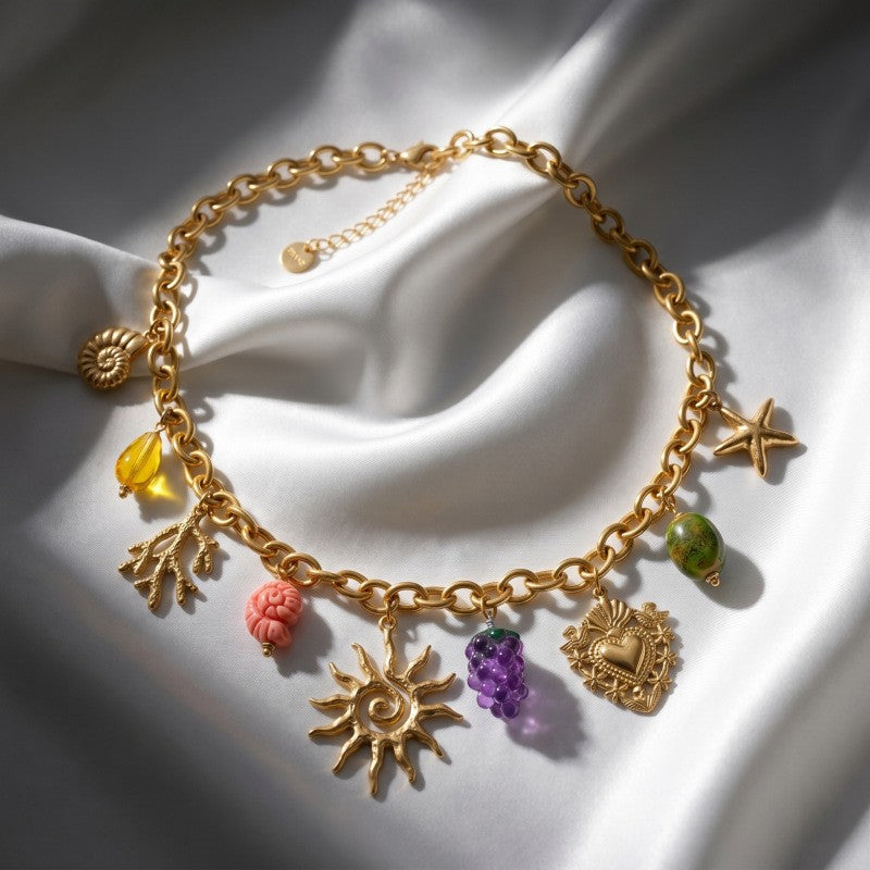 Boho Vintage Sun Fruit Charm Necklace