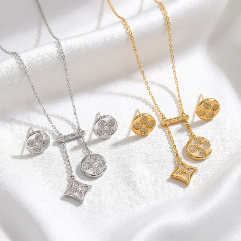 Dainty Geometric Clover Drop Necklace