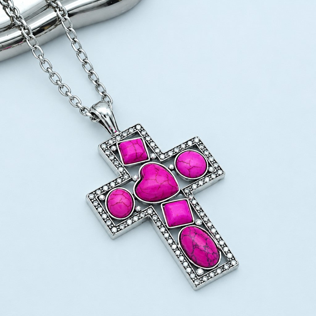 Boho Vintage Turquoise Cross Necklace
