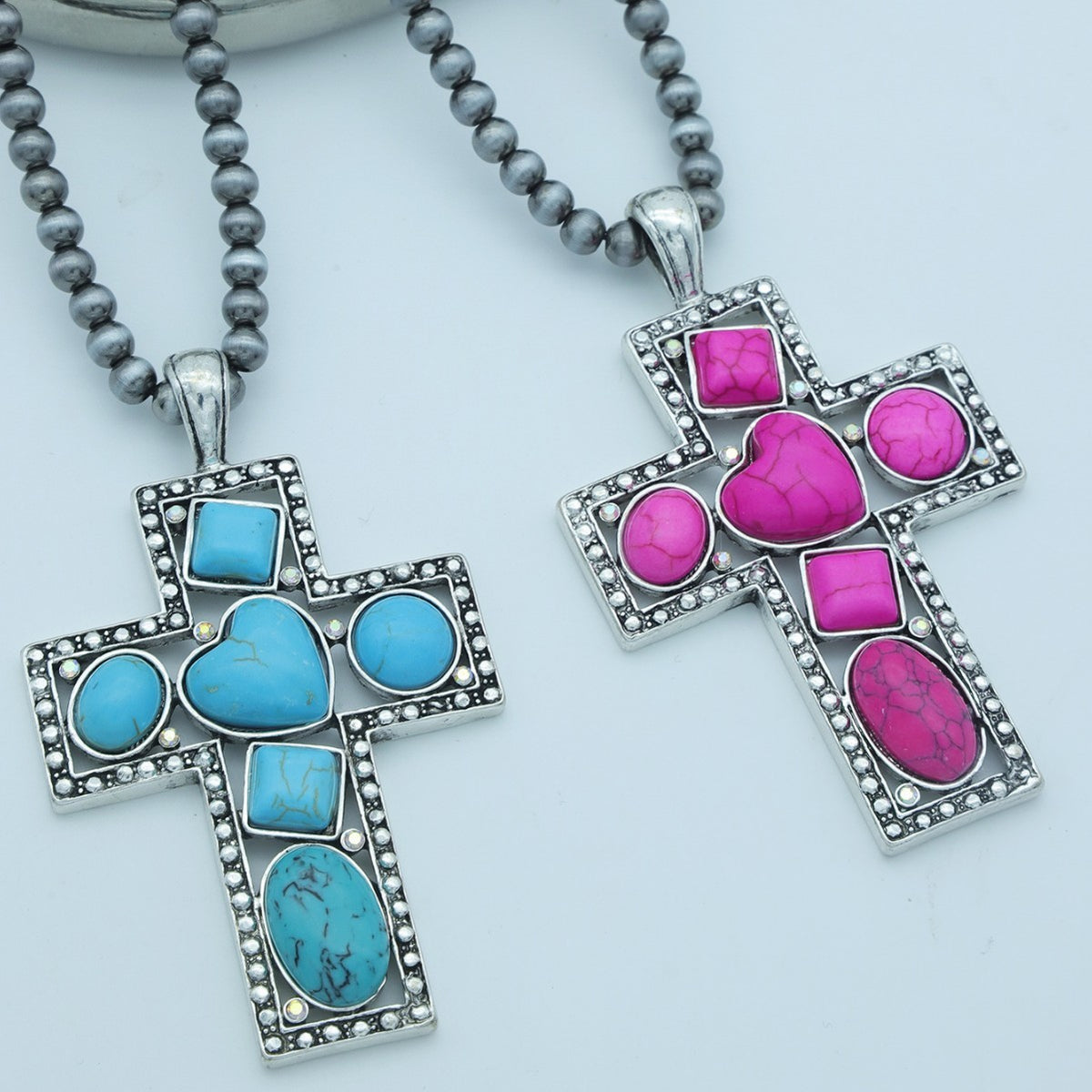 Boho Vintage Turquoise Cross Necklace