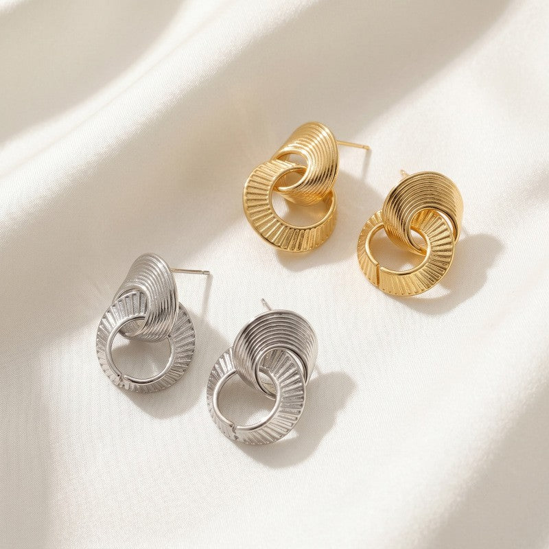 Classy Textured Interlocking Hoop Earrings