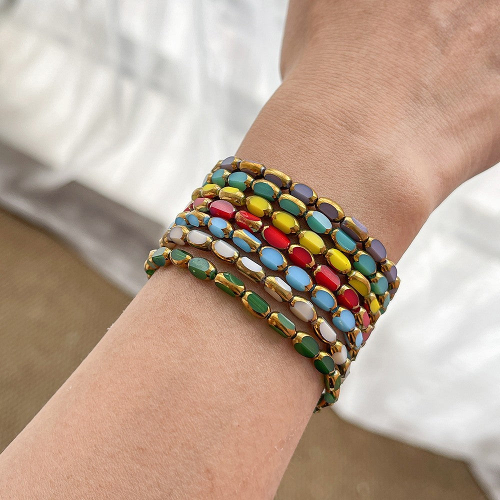 Colorful Oval Glass Bead Bracelet