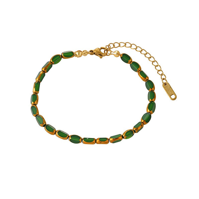Colorful Oval Glass Bead Bracelet
