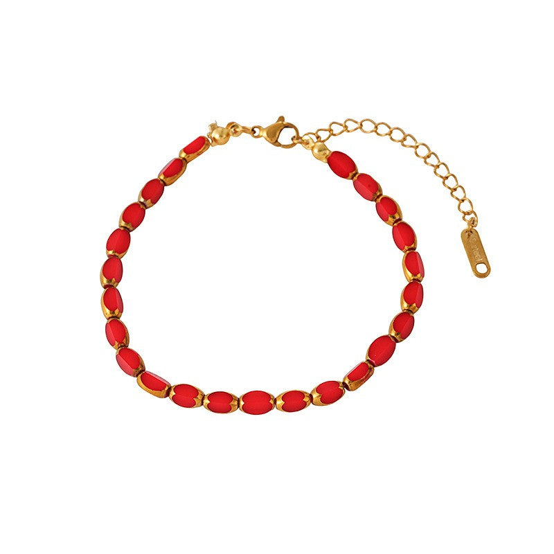 Colorful Oval Glass Bead Bracelet
