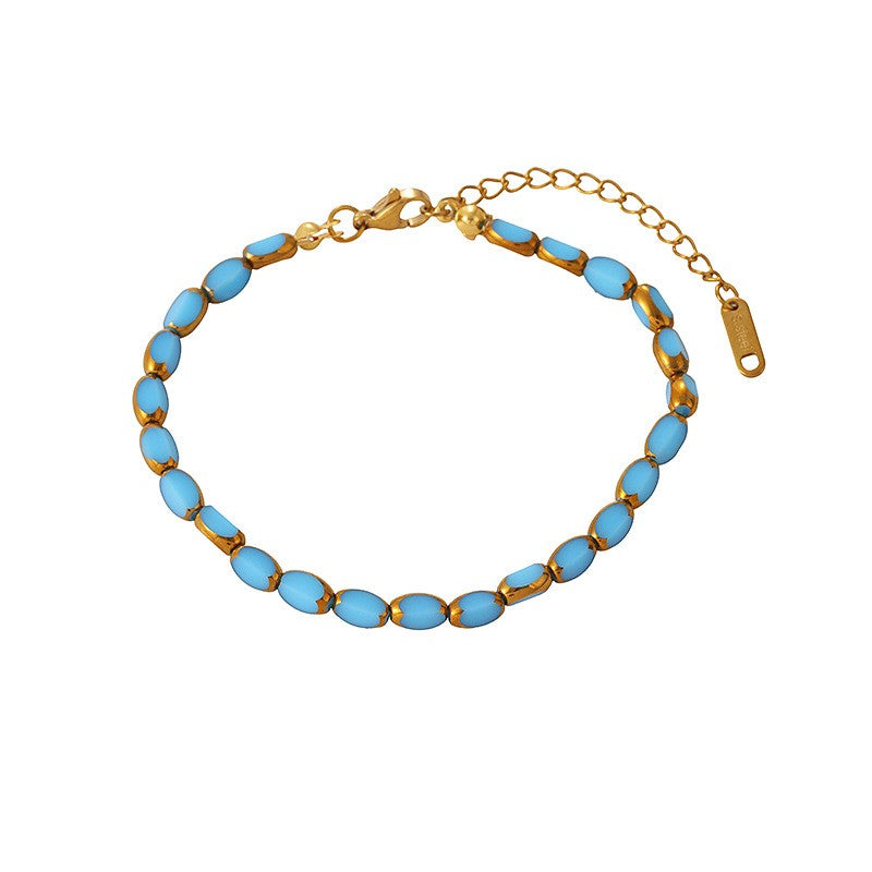 Colorful Oval Glass Bead Bracelet