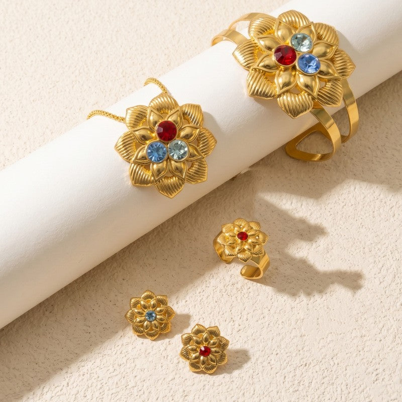 Classy Multicolor Flower Necklace, Bracelet & Earring Set