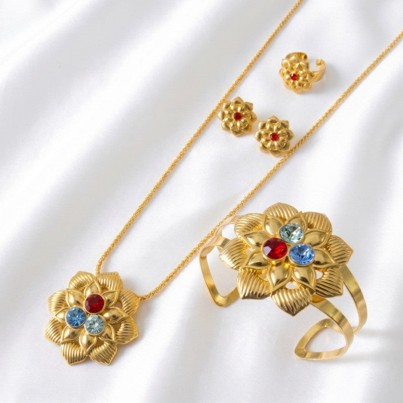 Classy Multicolor Flower Necklace, Bracelet & Earring Set
