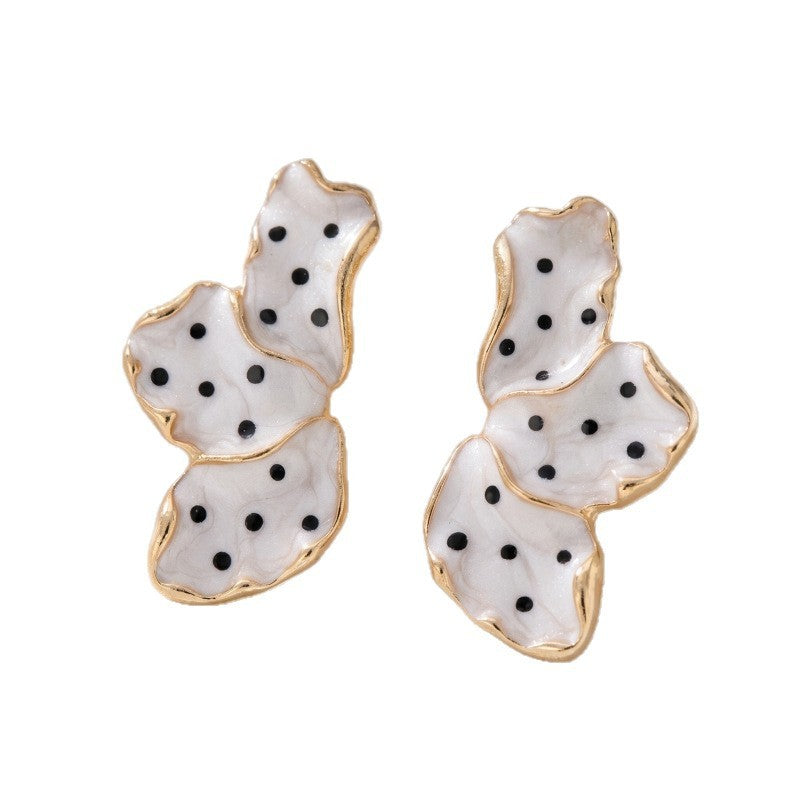 Classy White Polka Dot Floral Earrings
