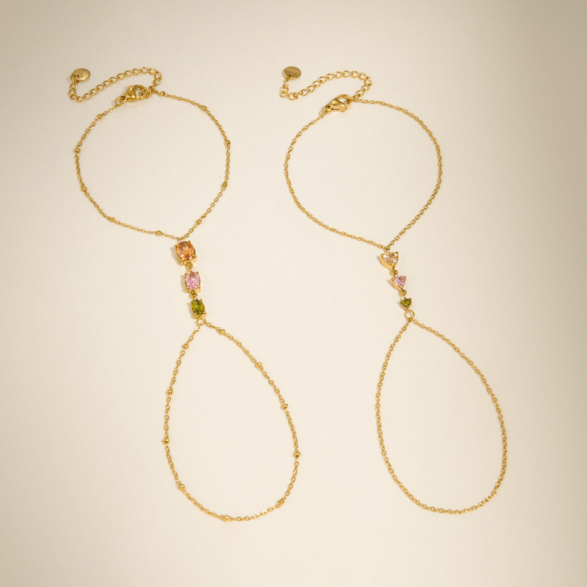 Dainty Multicolor Gemstone Finger Chain Bracelet