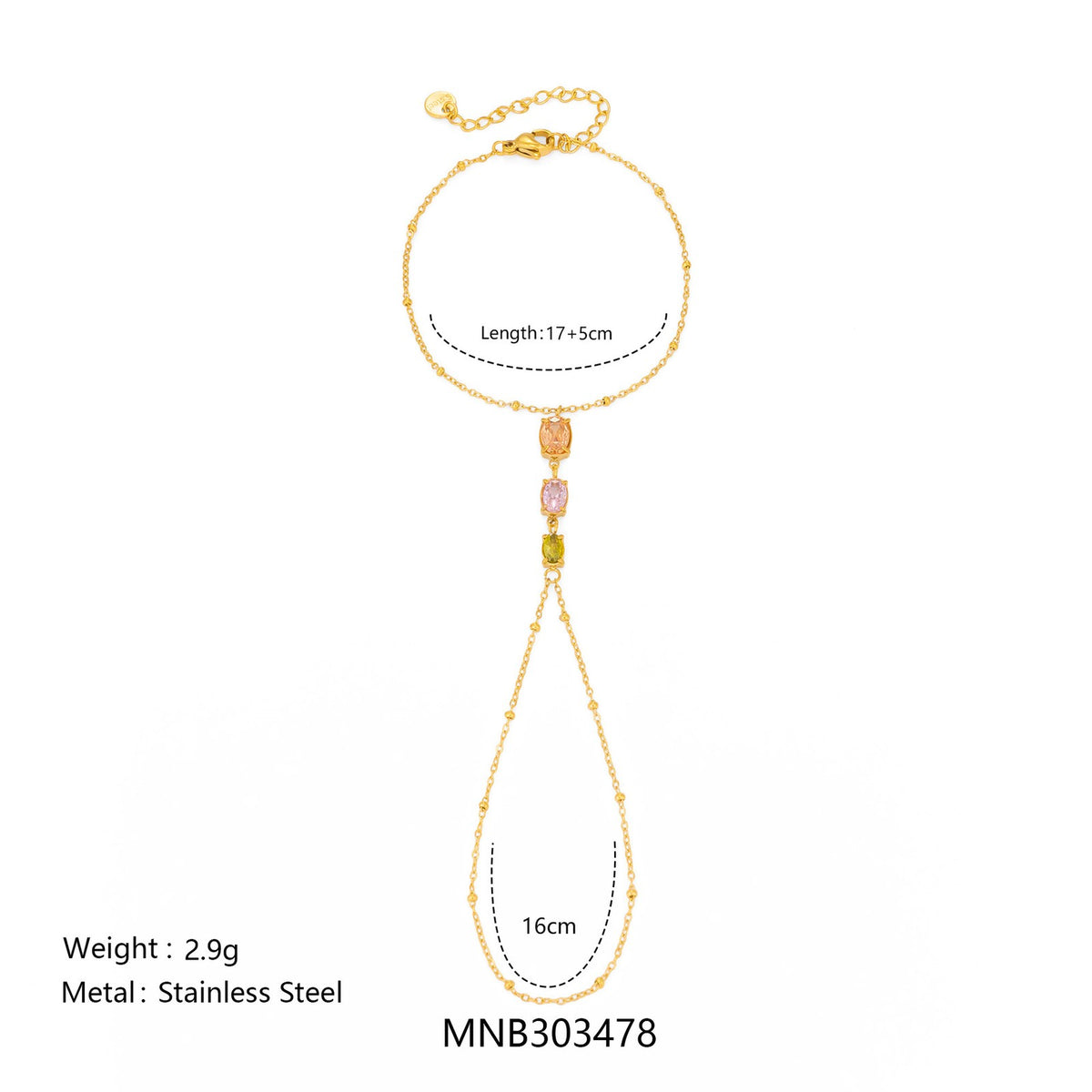 Dainty Multicolor Gemstone Finger Chain Bracelet
