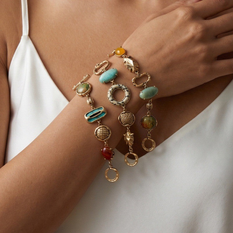 Boho Mixed Stone Geometric Charm Bracelet