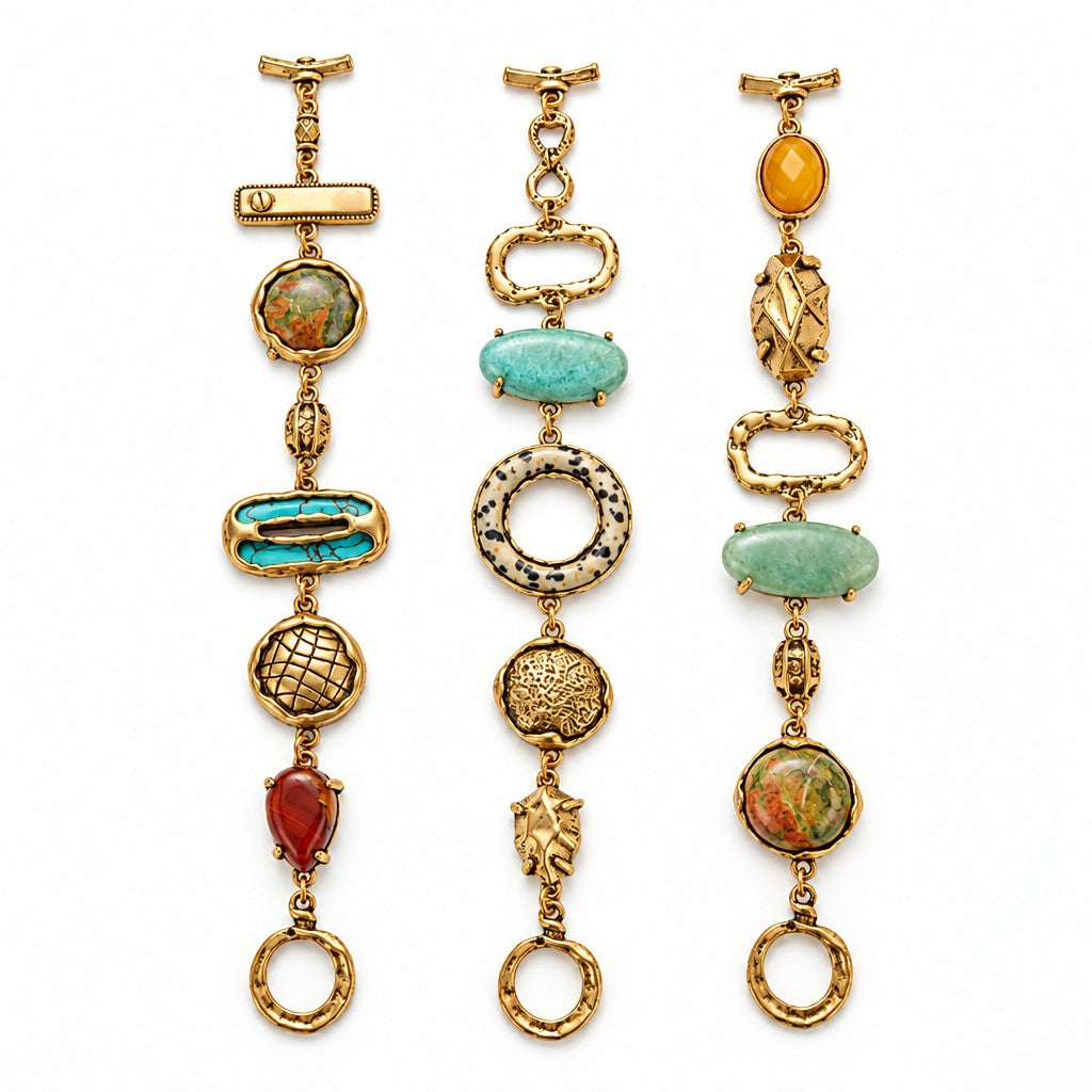 Boho Mixed Stone Geometric Charm Bracelet