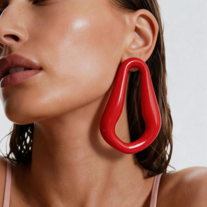 Classy Red Geometric Drop Earrings
