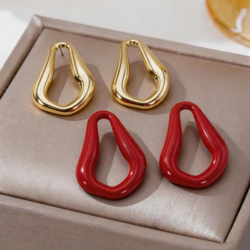 Classy Red Geometric Drop Earrings