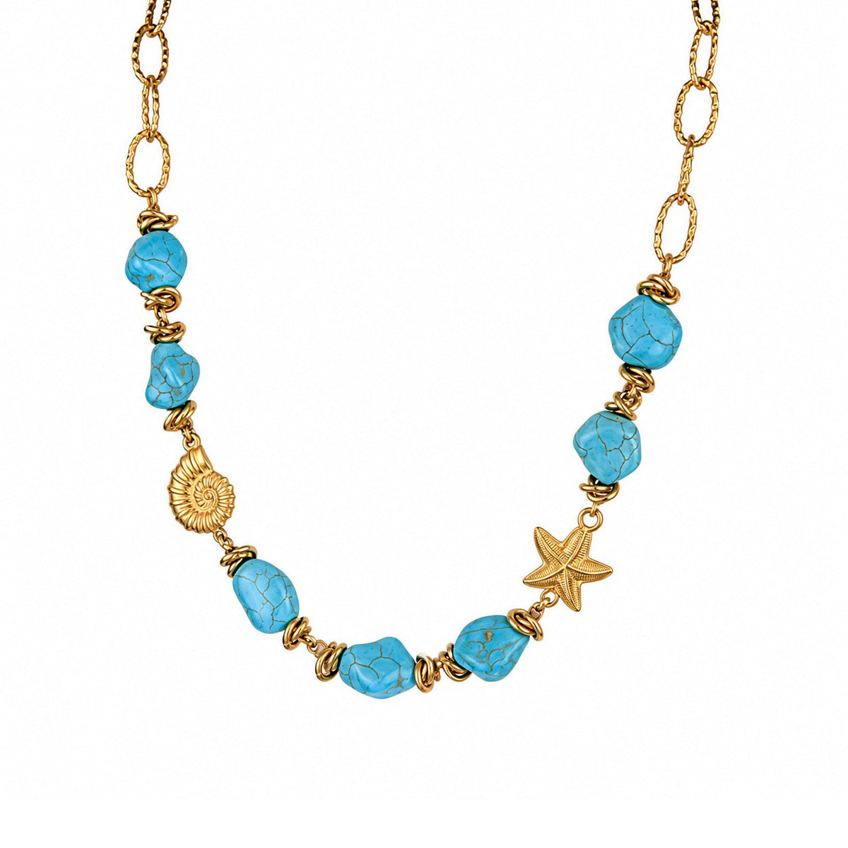 18k Boho Turquoise Starfish Necklace