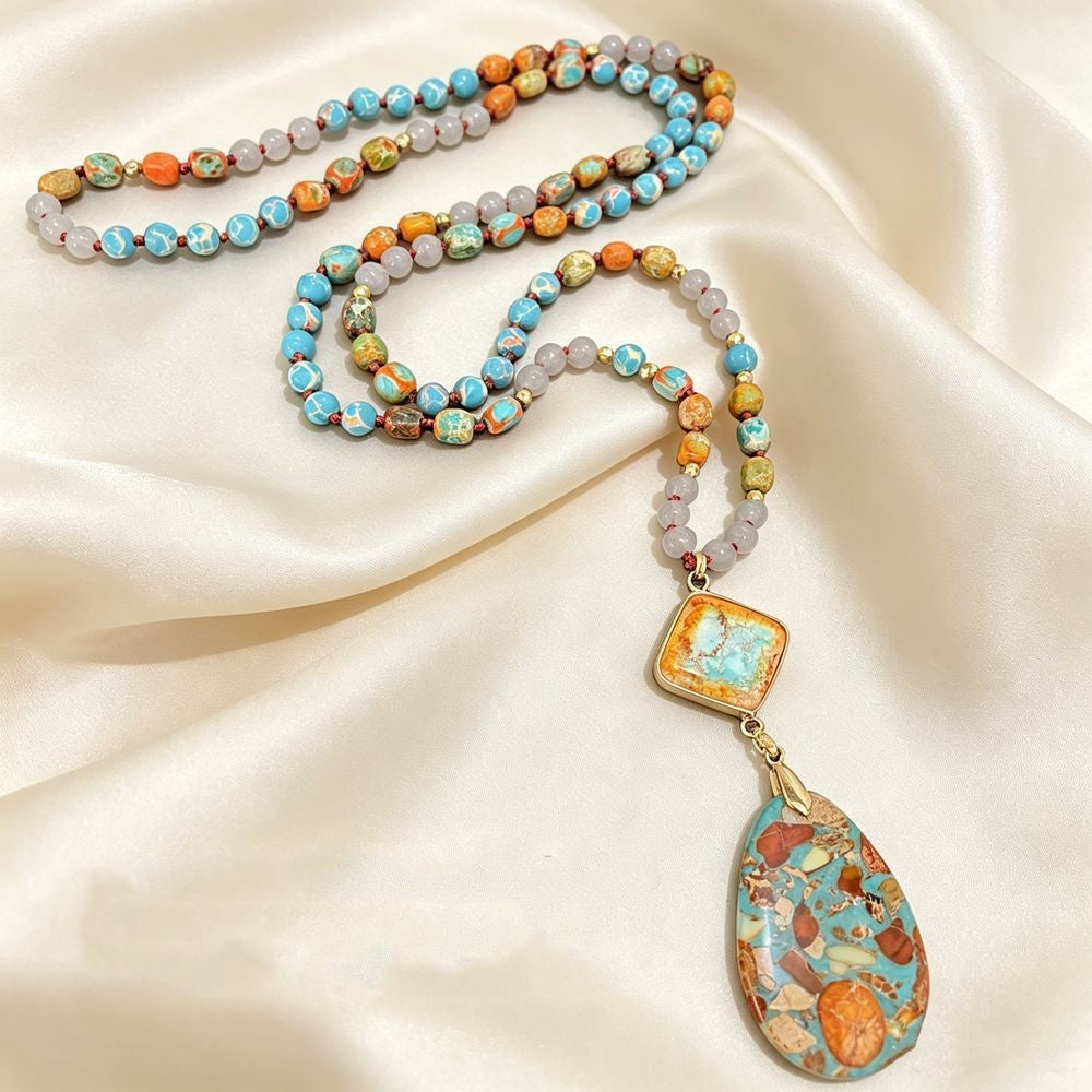 Boho Multicolor Mosaic Teardrop Necklace