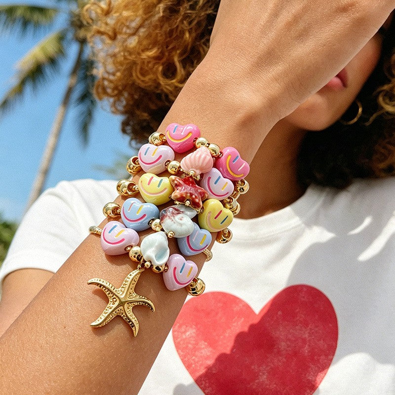 Sweet Smiley Heart & Starfish Charm Bracelet