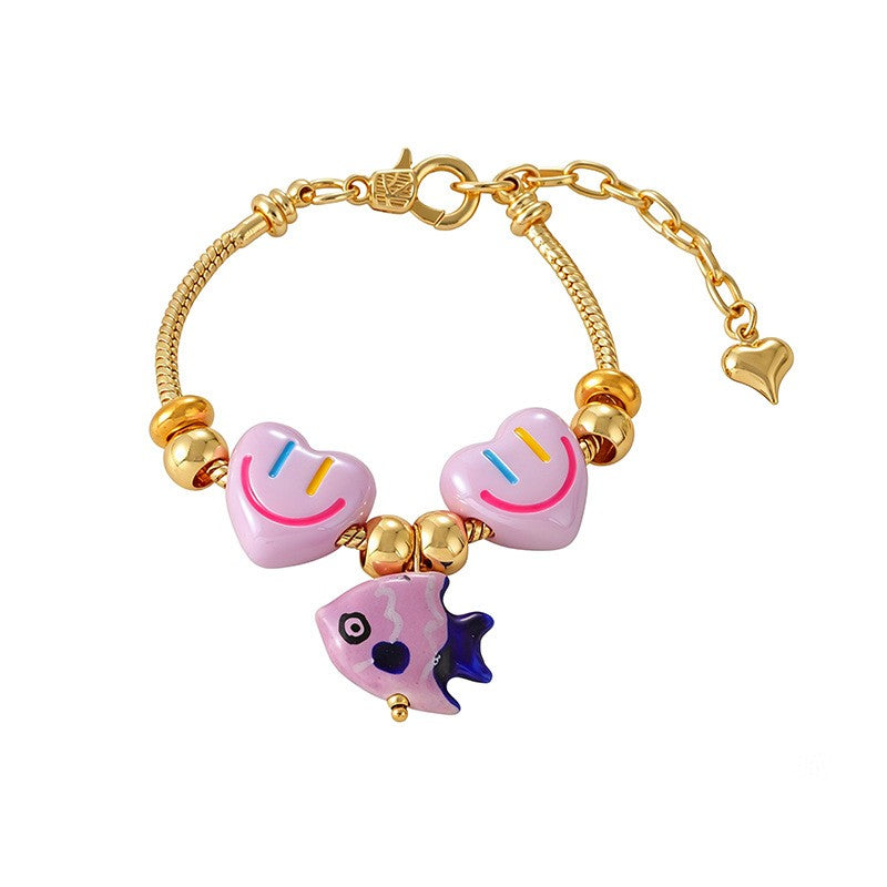 Sweet Smiley Heart & Starfish Charm Bracelet