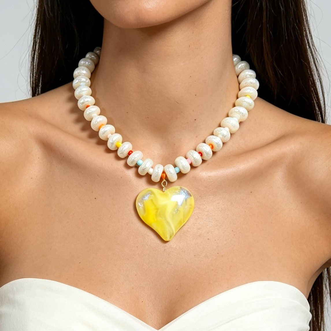 Romantic Multi-Strand Iridescent Heart Necklace