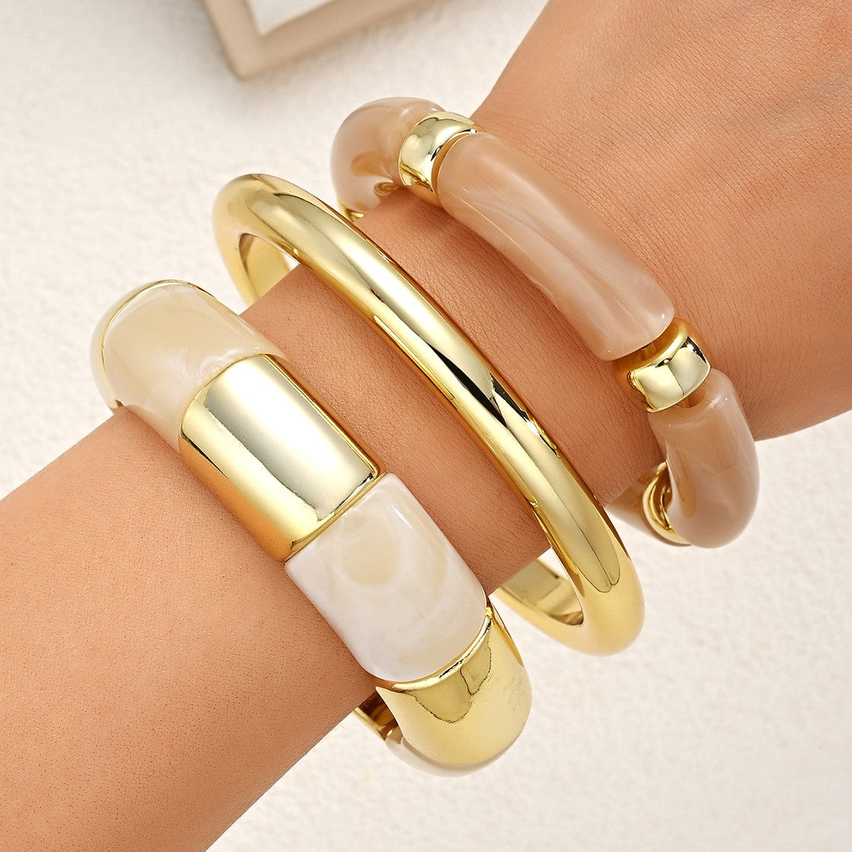 3pc Boho Bamboo Joint Resin Bangle Set